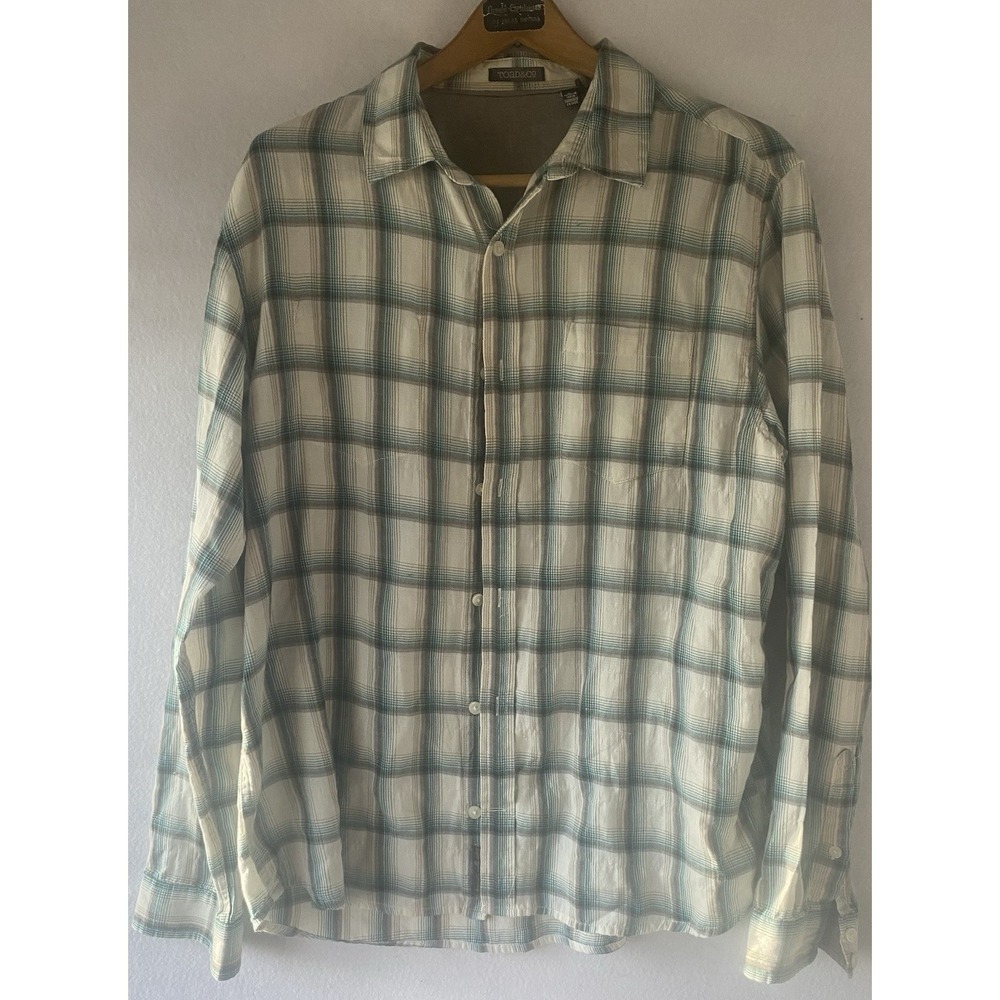 Toad & Co Green Plaid Button Up‎ Shirt Mens Large Casual City